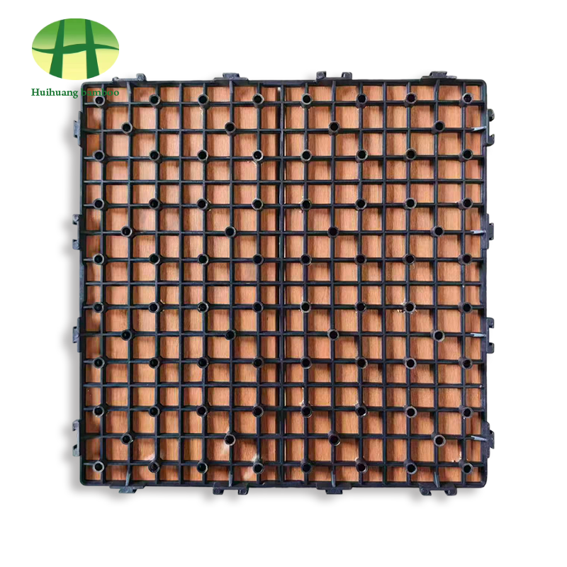 Interlocking BPC Strand-woven Bamboo Composite Deck Tiles With Plastic Base For Outdoor Patio