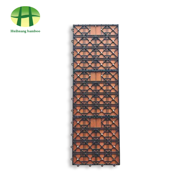 Long Plank Interlocking BPC Strand-woven Bamboo Composite Deck Tiles With Plastic Base